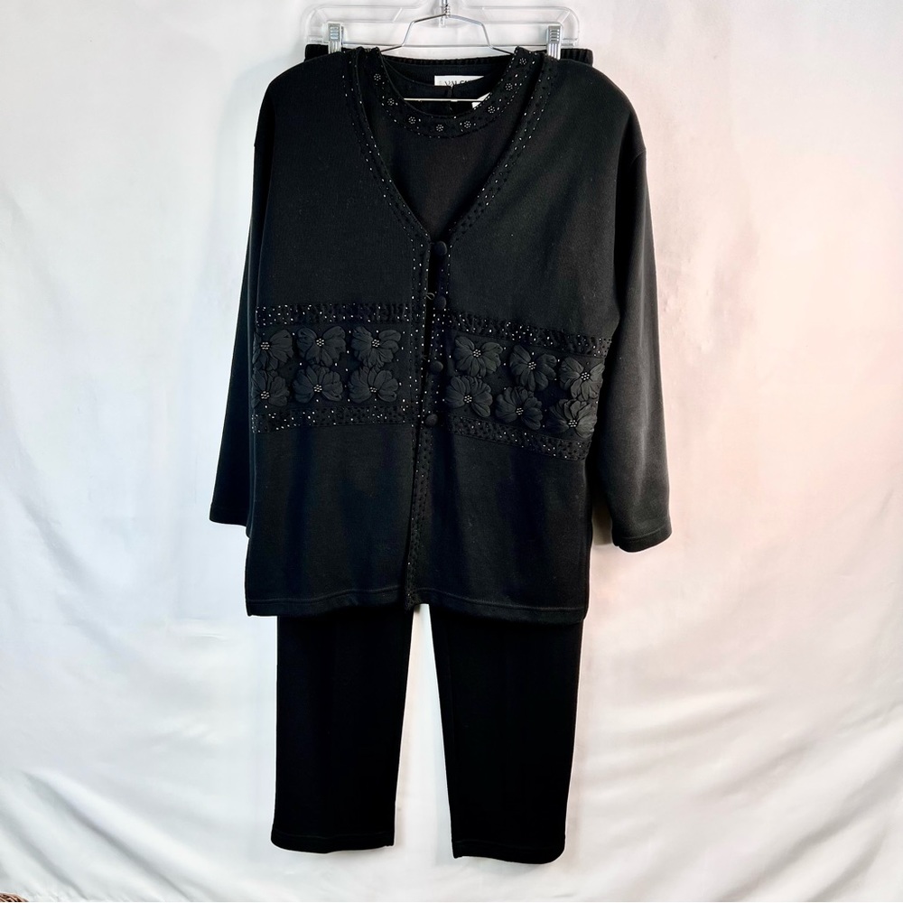 Vintage Y2K Valenti 3 Piece Black Sequined Coordinating Outfit Size Large